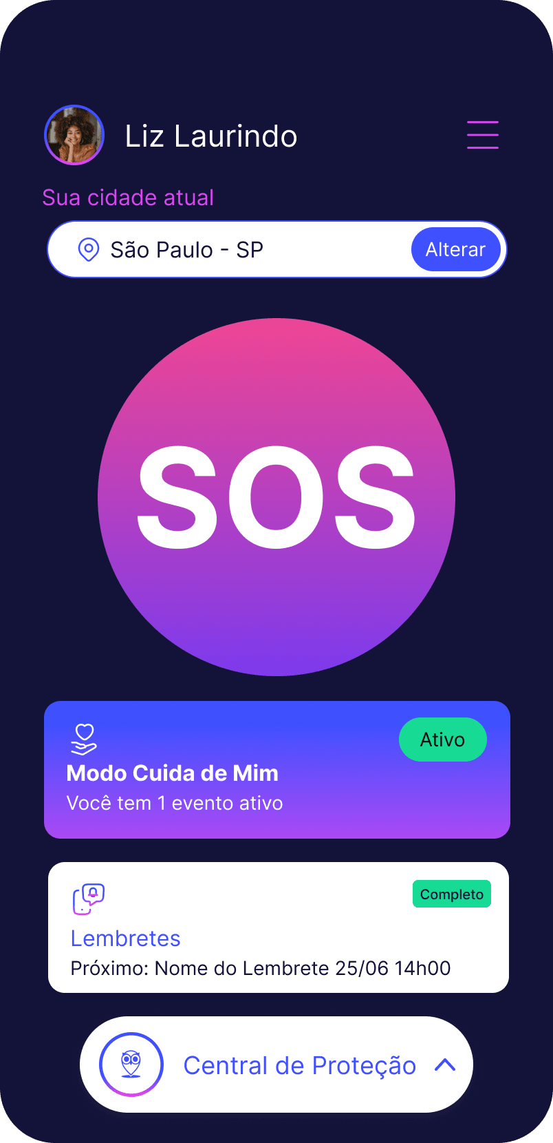 Celular mostrando Botão SOS